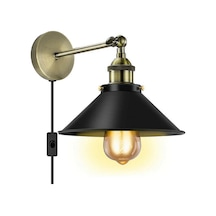 Riolight Retro,rustik,vintage Siyah Mafsallı Kablolu,fişli,anahtarlı Metal Duvar Aplik Çap:23cm Rio Light