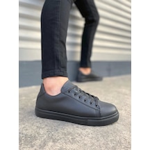 Jy122 Mode Bağcıklı Cilt Erkek Günlük Sneaker Ayakkabı Cst - Siyah Siyah