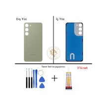 Samsung Galaxy S23 Plus Yeşil Renk Uyumlu Arka Kapak + Tamir Seti + B7000 Yapıştırıcı Arka Cam Batarya Kapağı Pil Kapağı Lazer Kesim Back Cover Galaxy S23 Plus Uyumlu