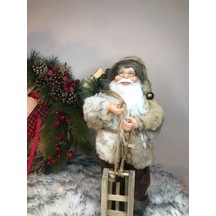 Yılbaşı Noel Baba Peluş Figür 45cm Eli Kızaklı Krem