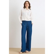Olcay Beli Lastikli Rahat Kesim Soft Denim Pantolon Koyu Mavi 7587
