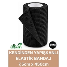 7,5cm Kendinden Yapışkanlı Elastik Bandaj, Kohesiv Bandaj 7,5cm X 4.5m Spor, Bilek, Ayak Bileği, Veteriner Bandajı Siyah