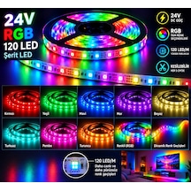 24 Volt 10 Mm Rgb 5050 Smd İç Mekan Silikonsuz 120 Ledli 5 Metre Şerit Led