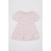Defacto Kız Bebek Çiçekli Kısa Kollu Krinkıl Kumaş Elbise C2193a524smpn444