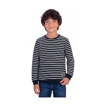 Onloox Erkek Lacivert Erkek Çocuk Lacivert Pamuklu Bisiklet Yaka Regular Kalıp Arma Detaylı Çizgili Sweatshirt 4-7 Yaş