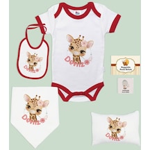 Bk Kids Kişiye Özel İsimli 6 Parça Kırmızı Bebek Body Zıbın Battaniye Ve Yastık Hediye Seti, Yeni Doğan Bebek Giyim Hediyesi-9