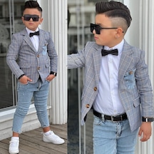 Uğurböceğiçocuk Ekose Denim Detaylı 5'parça Erkek Çocuk Takım 001