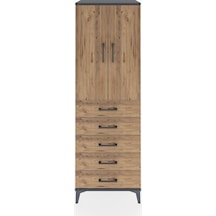 Hyperion Dolap 2 Raflı 5 Çekmeceli 2 Kapaklı 60x44x182 Antras... Antrasit