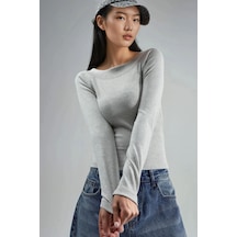 Hiccup Busem Slim Fit Fitilli Kayık Yaka Bluz Açık Gri