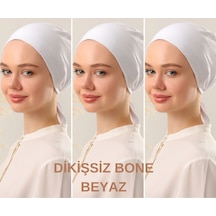 Melodi Scarf Kadın Tesettür Dikişsiz Set Bone Beyaz 3 Adet Bağlamalı Penye Bone Beyaz