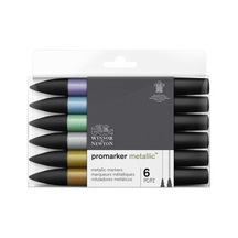 0290135 Promarker Metalik, Profesyonel Şekillendirme Kalemi - 2 Uçlu, İnce Ve Geniş, Çizimler, Tasarım Ve Düzenler İçin - Set İçerisinde 6 Metalik Renk