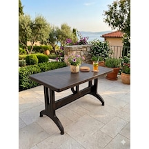 Evko Mobilya Plastik 70x120 Masa, Plastik Masa, Bahçe Balkon Teras Masası, Kare Masa, Dış Mekan Masası Acı Kahverengi