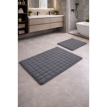 Buççin Online Mağaza Modern Bubble Yumuşak Banyo Klozet Takımı Yıkanabilir Kaymaz Tabanlı Polyester Kalın 12 Mm + Gümüş Çok Renkli