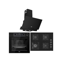 Fryart QEP64CS - SC405-WFA - D063-SA  Siyah Cam Ankastre Set