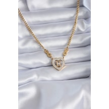 316l Çelik Gold Renk Zirkon Taşlı Kalp Model Sonsuzluk Detay Kadın Kolye