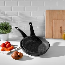 Nehir Siyah 2 Parça Alüminyum Döküm Granit 20-24 cm Tava Takımı