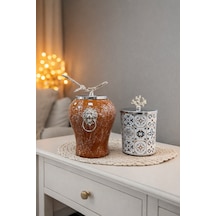 Dekoratif - Kahverengi Mermer Şah Ceramic Silindir Gümüş