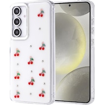 Samsung Galaxy Uyumlu S24 Fe Kılıf Kabartmalı Kelebek-kiraz-çiçek Dizayn Şeffaf Kutup Kapak Kiraz