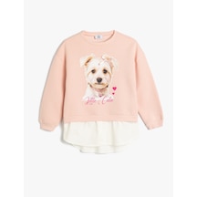 Koton Bisiklet Yaka Uzun Kollu Köpek Baskılı Sweatshirt Pembe 5wkg10590ak Gülkurusu