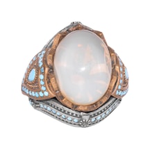 925 Ayar Gümüş Yüzük İle Gerçek Oval Opal Taşı - Dikkat Çekici Takı Parçası Gümüş