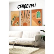 3'lü Çerçeveli Mimari Güneş Ve Bitki Temalı Dekoratif Tablo Seti Crv1150,çerçeveli Crv1150 42 X 62 -