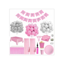 Pembe Beyaz 16 Kişilik Full Doğum Günü Seti