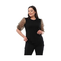 Hanezza Kadın Büyük Beden Siyah Leopar Desenli Bisiklet Yaka Balon Kol 42-54 Viskon Pamuklu Bluz S. Leopar - 37122063 S. Leopar