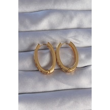 Pirinç Zirkon Taşlı Oval Model Küpe Gold Renk Çok Renkli