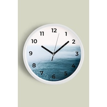 Sonsuz Deniz Manzaralı Modern Duvar Saati - 30cm - Önü Camlı Beyaz Kasa - Sessiz Mekanizma Beyaz