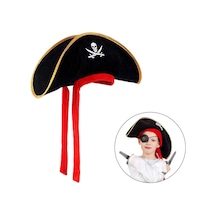 Çocuk Boy Kadife Jack Sparrow Denizci Kaptan Jack Korsan Şapkası 45x16 Cm Standart