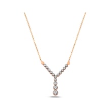 Çekirdekjewelry 925 Ayar Gümüş Rose Kaplama Y Kolye Zirkon Taşlı Zarif Tasarım Pembe