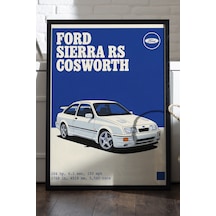 Ford Sierra Rs Cosworth Siyah Ahşap Çerçeveli Poster, Dekoratif Araba Duvar Tablosu