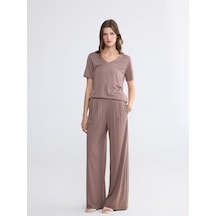 Lcwaıkıkı Basic Kahverengi Beli Lastikli Geniş Paça Kadın Pantolon