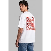 Black Nova Oversize Baskılı Unisex Tişört London Stamp Beyaz