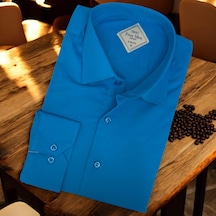 Linen Keten Klasik %100 Cotton Uzun Kollu Terletmeyen Mavi Gömlek Regular Kalıp -10293 Mavi