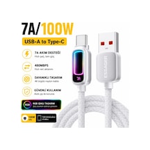 Essager 7a 100w Rgb Işıklı Usb-a To Type-c Hızlı Şarj Kablosu 480mbps Veri Aktarımı, Örgülü Dayanıklı Kablo 00354-00355 Beyaz 1 Metre