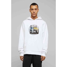 Jeep Evolution Eski Yeni Baskılı Beyaz Erkek Kapşonlu Sweatshirt