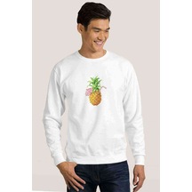 Suyu Smoothie Ananas Çizim Meyve Ananas Baskılı Beyaz Erkek Sweat (528385599)