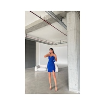 Lior Design Kadın Bohem Straplez Yırtmaçlı Mini Abiye Elbise Saks