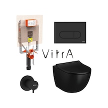 Vitra S60 Smootflush Mat Siyah Asma Klozet 7510b083-0090, Vitra Mat Siyah Gömme Rezervuar Set 768-1851 Siyah