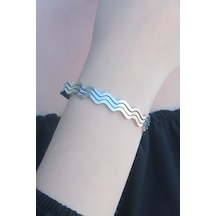 316l Kararmaz Çelik Gümüş Renk Dalga Model Kelepçe Kadın Bileklik Renkli