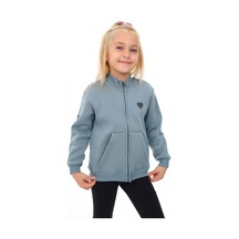 Toontoy Kız Çocuk Dik Yaka Fermuarlı Cepli Nakış Baskılı Örme Hırka - 2 İplik Şardonlu Açık Mavi