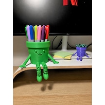 3d Baskı Hareketli Gülen Kalemlik - Eklemli Masaüstü Organizer - Yeşil Çok Renkli