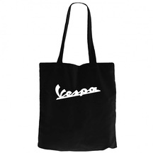 Vespa Logo 3 Siyah Kanvas Bez Çanta