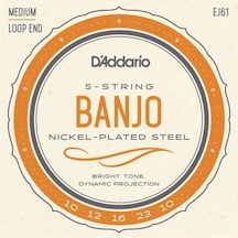 D'addario Ej61 5 Telli Banjo Tel Seti - 10-23 Medium Profesyonel Nikel Sargı, Parlak Tını Karakteri Ve Standart 5 Telli Banjo Konfigürasyonu