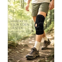 Ligamentli Patella Dizlik Silikon Pedli Yan Destekli Ayarlanabilir Sporcu Dizliği Siyah