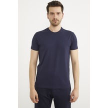 Sıfır Yaka Basic Tişört - Lacivert 001