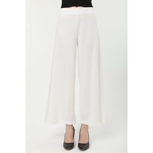 Ladies First Büyük Beden 3645 Beyaz Pantolon Krep Bol Paça