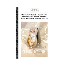 Manyetik Tutucu Değiştirilebilir Telefon Askısı Nimmy Magsafe Stand Ve Kartlık Turuncu Kedi 3d