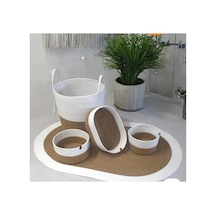 Jüt,hasır,4 Lü,banyo Paspas Takımı,bohem Tarzı Banyo Takımı,iskandinav Paspas/sepet Hasırkrem Hasırkrem